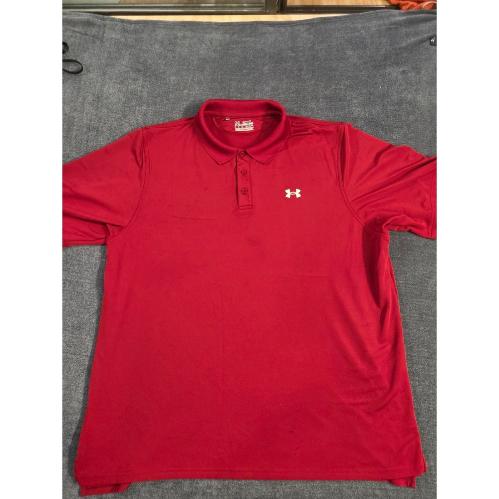 Under Armour Mens 2XL Loose HeatGear Polo Shirt Red Short Sleeve Athletic Logo
